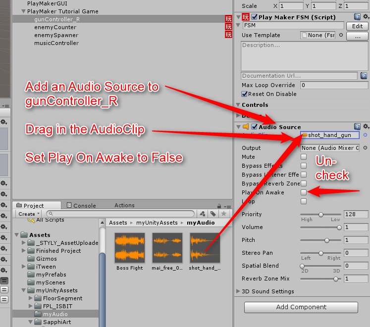 gunController_RのAudio Source設定