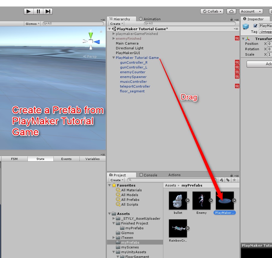 PlayMaker Tutorial Gameをプレハブ化