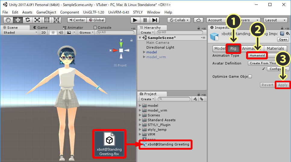 Adding the Mixamo FBX file to the Project
