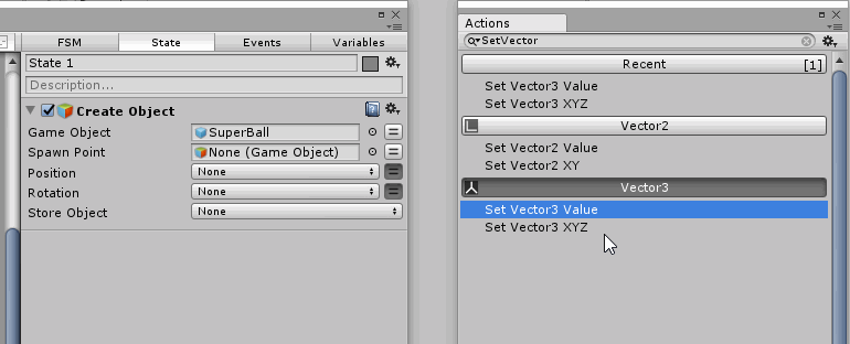 Set Vector3 Value アクションの登録
