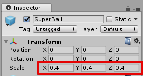 Scaleを(0.4, 0.4, 0.4)にする