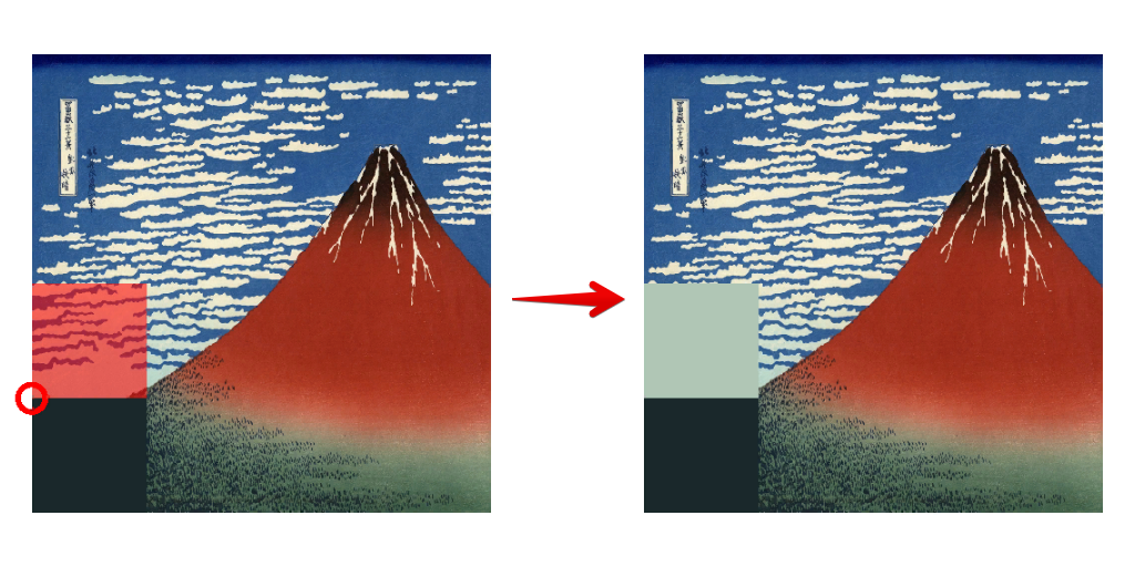 モザイク左下の四角の色の対応