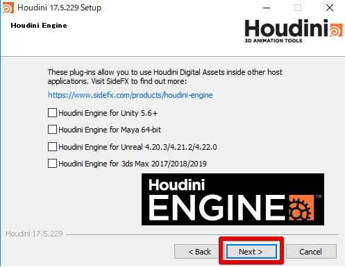 HoudiniEngineインストール画面