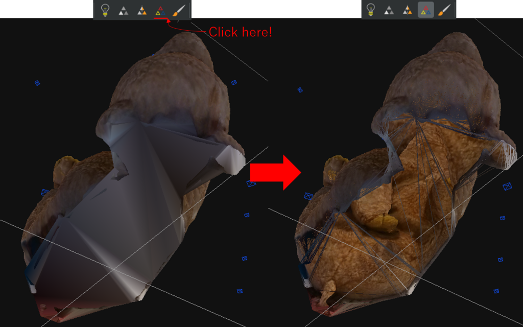 Displaying wire frames shows the state of the mesh.