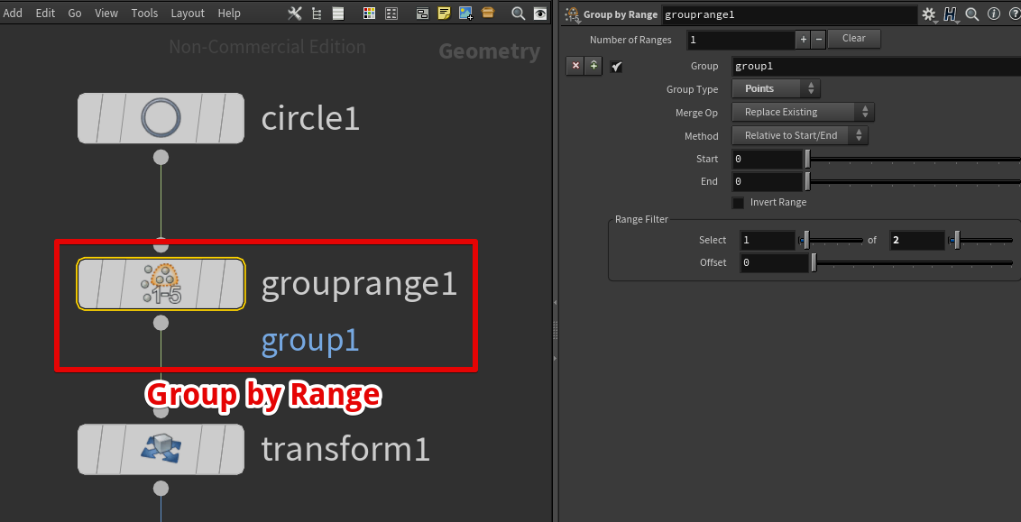 CircleノードにGroup by Rangeノードを接続