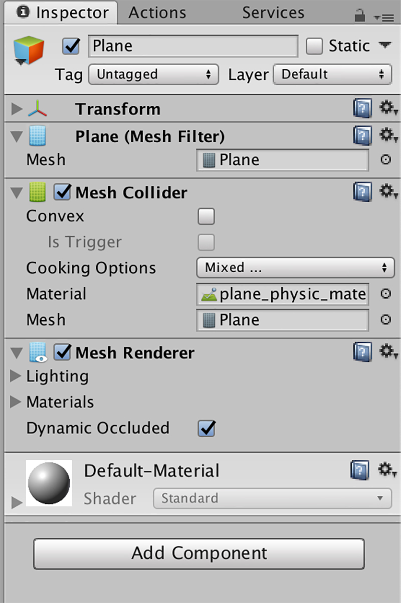 Planeにplane_physic_materialを追加する