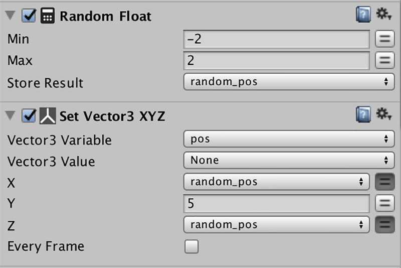 Random FloatとSet Vector3 XYZアクションを追加する