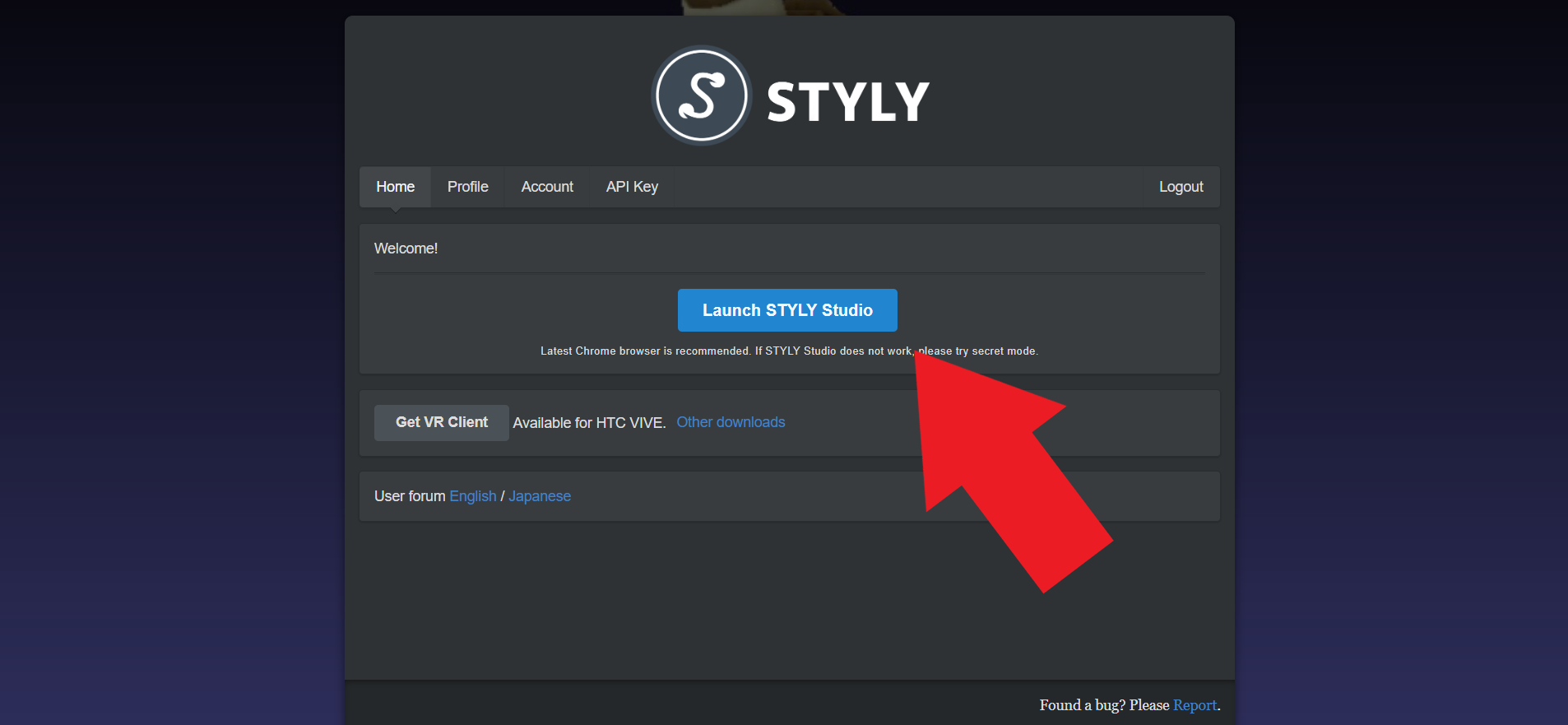 Launch STYLY Studioをクリック