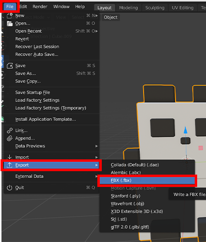 FBXで書き出す