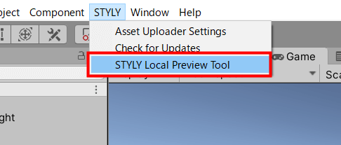 STYLY Local Preview Tool Menu