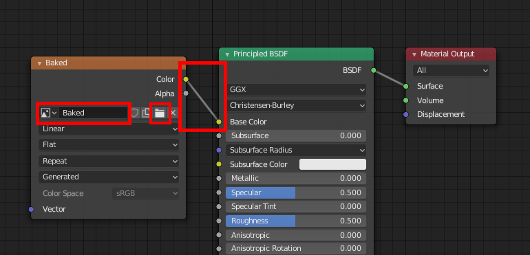 Connect the texture node to the material node