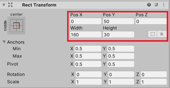 ScoreのRect Transformコンポーネントを設定