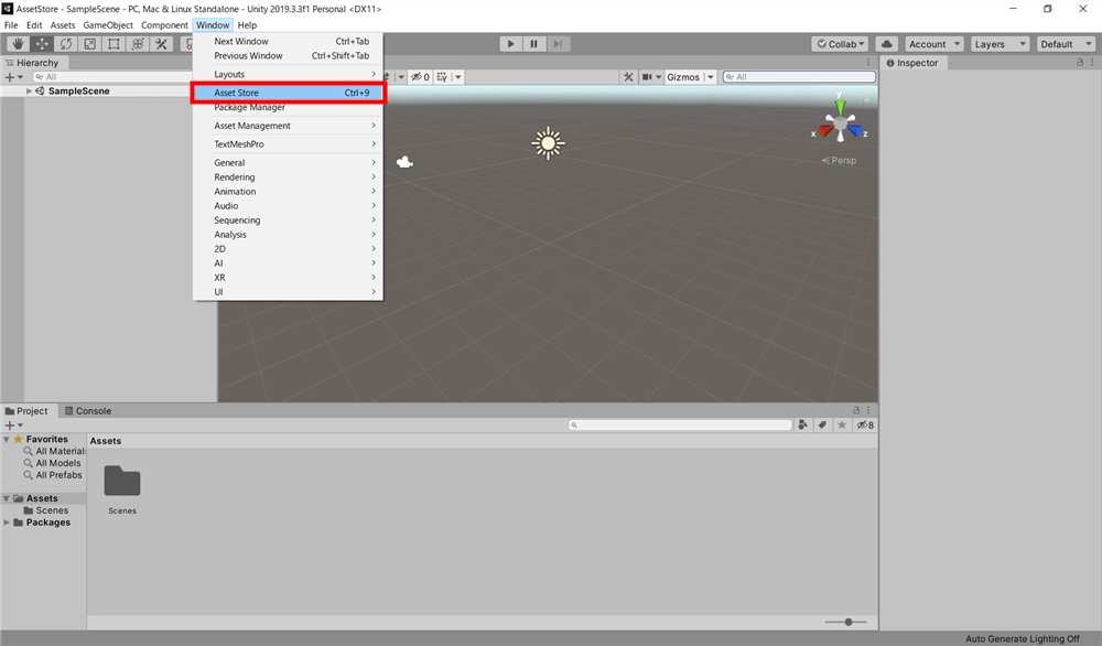 How to display the AssetStore tab if it is not there