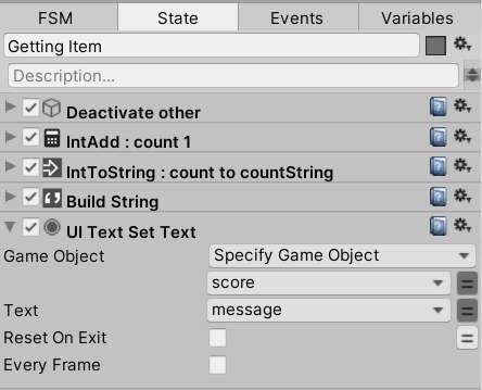 UI Text Set Textアクションの設定