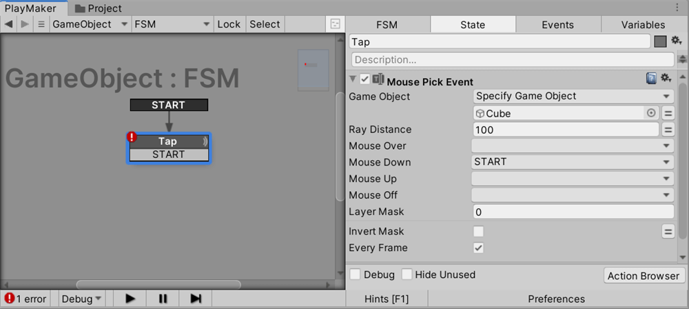 Mouse Pick Eventアクションの設定