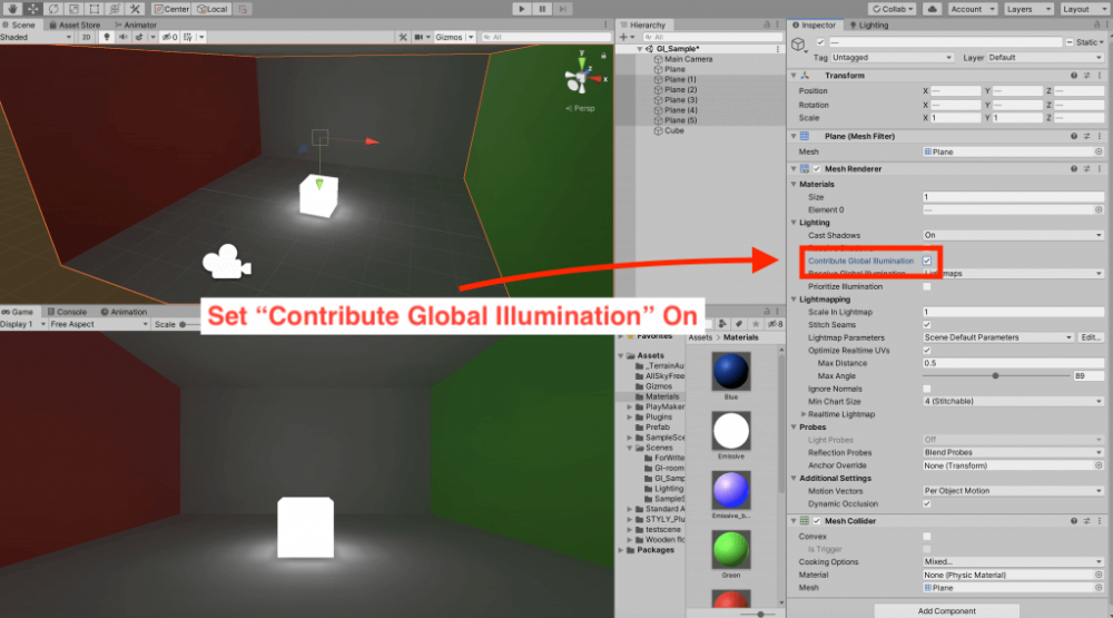 Turn on Contribute Global Illumination for the Plane