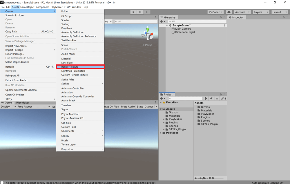 Click on Assets from the tab at the top of the screen and select Create→Render Texture.
