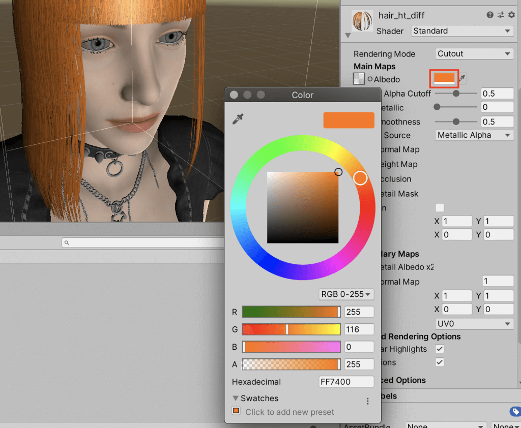 You can change the hair color from Albedo.