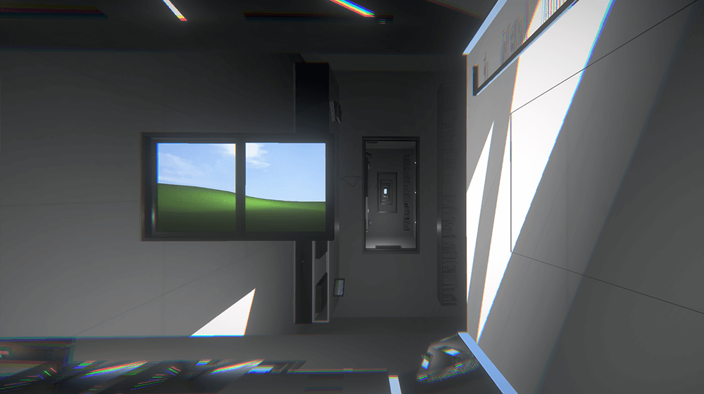 A room with confusing images of objects and textures
