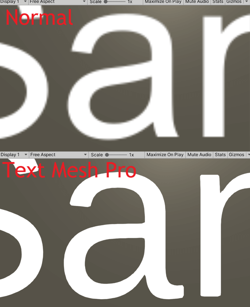 Zoomed-in comparison of normal text and Text Mesh Pro text