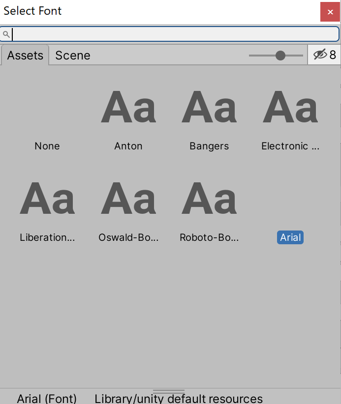 The window for selecting a font