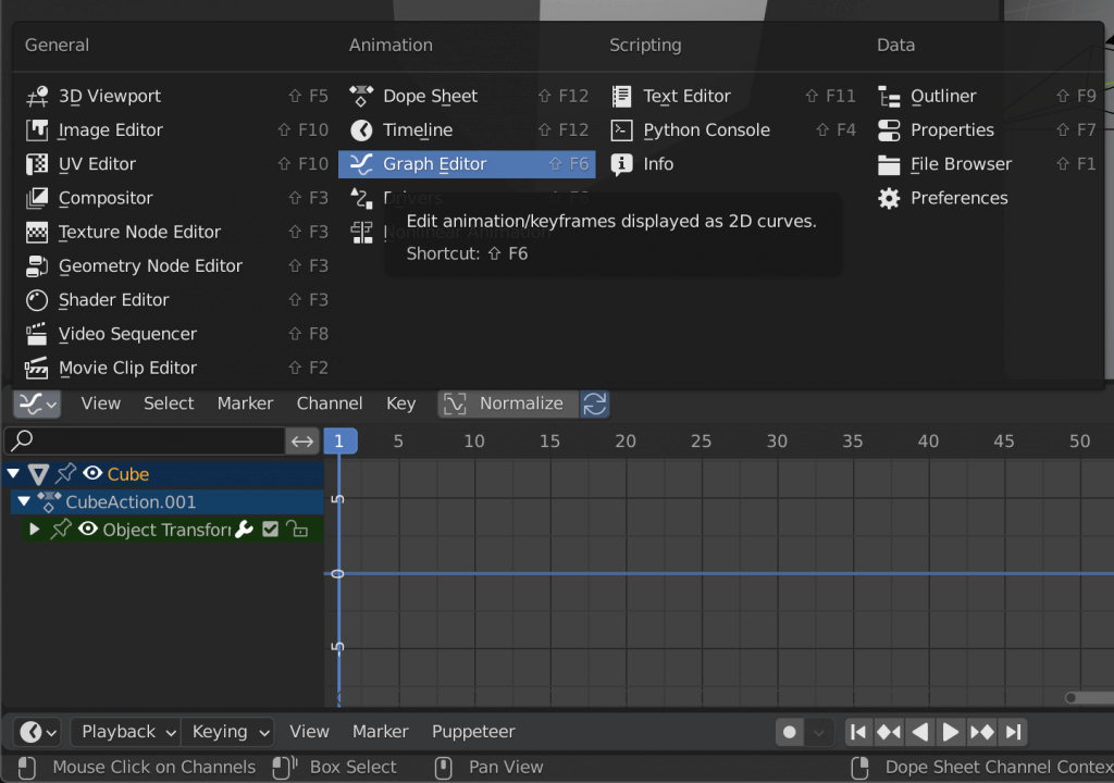 Click on the icon in the upper left corner of the window -> Graph Editor