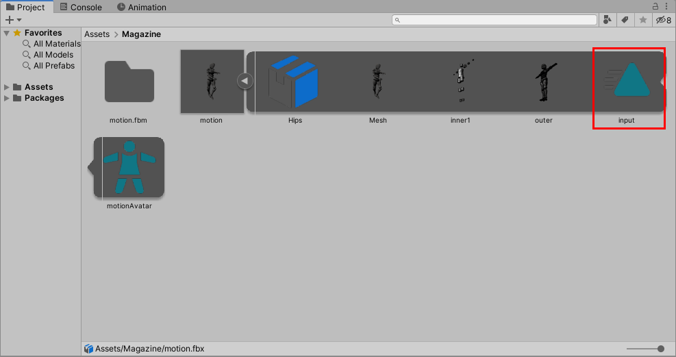 Displaying the animation file "input
