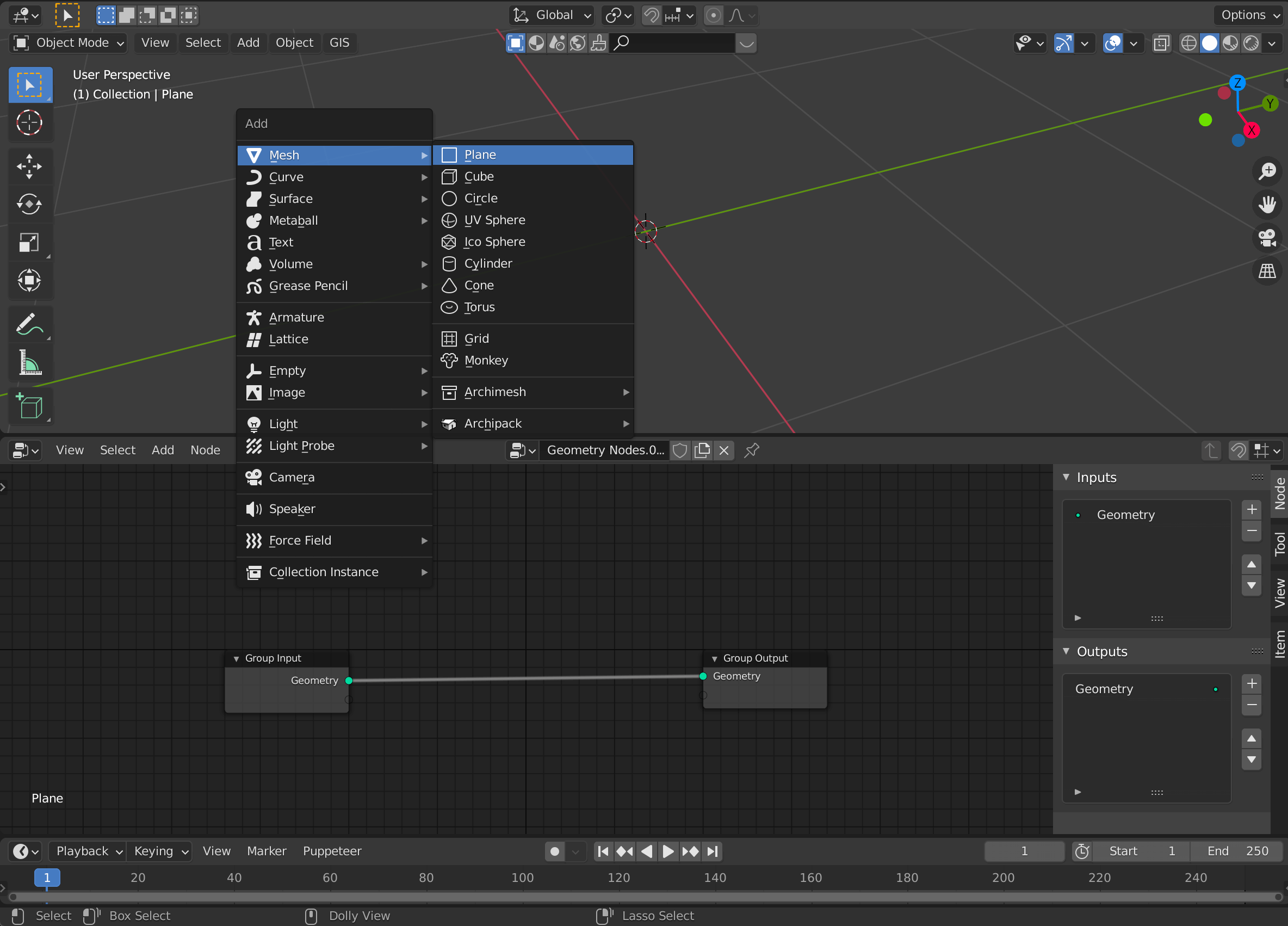 At the top of the screen, [Shift+A] -> Add Plane