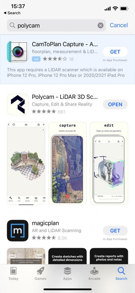 Search for Polycam