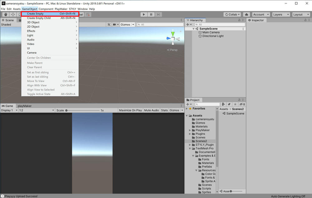Click on GameObject from the tab at the top of the screen and select Create Empty