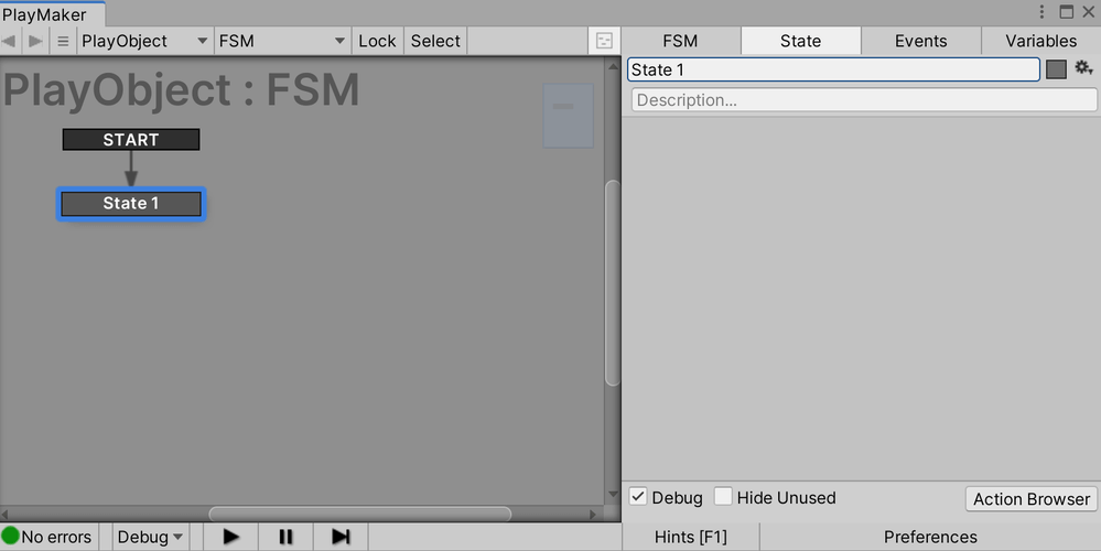The PlayMakerFSM editing window