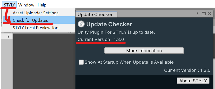 Check the version of STYLY Plugin for Unity
