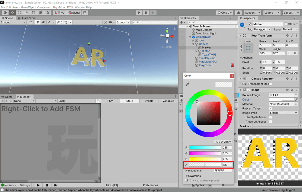 You can change the transparency from the Color in the Inspector.