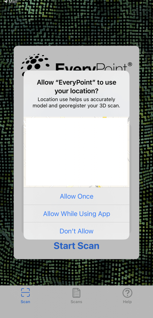 Allow Once, Allow While Using App, or Don't Allow.