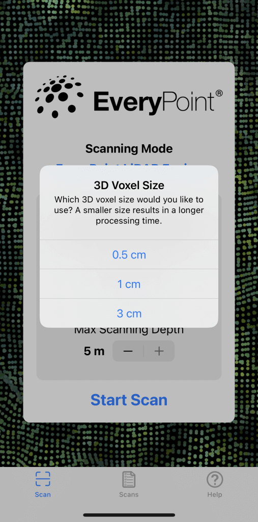 3D Voxel Sizeが小さいほど3Dモデルが細かくなるが、処理に時間がかかる