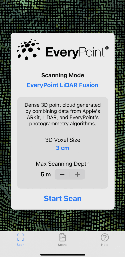 3D Voxel Size/Max Scanning Depth