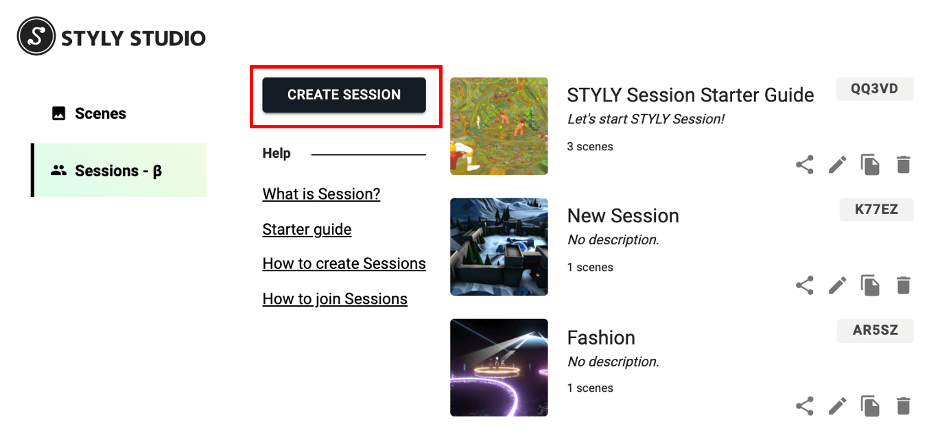 Click "CREATE SESSION"