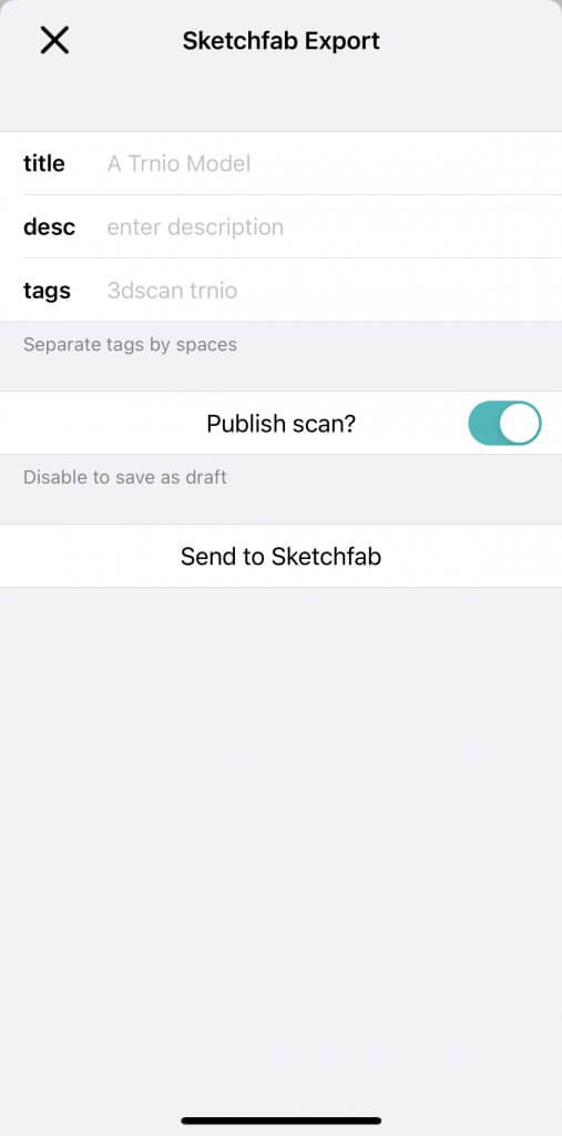 After entering the information, tap Send to Sketchfab.