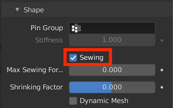 Check the Sewing checkbox under Shape.