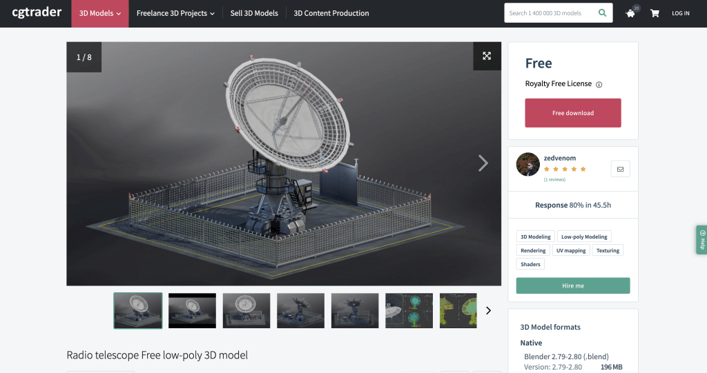 Radio telescope Free low-poly 3D model