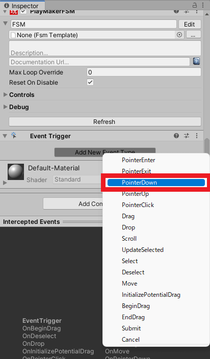 [Add New Event Type]をクリックして、PointerDownを選択