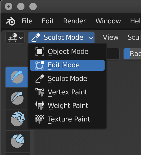 Edit Mode(編集モード)とSculpt Mode(スカルプトモード)の切り替え
