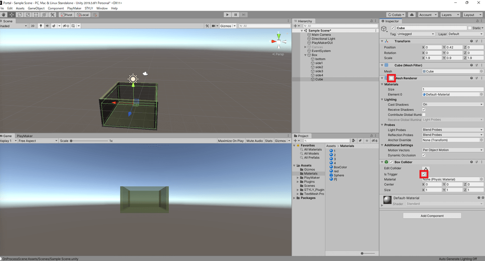 Disable the Mesh Renderer and check Is Trigger in the Box Collider.