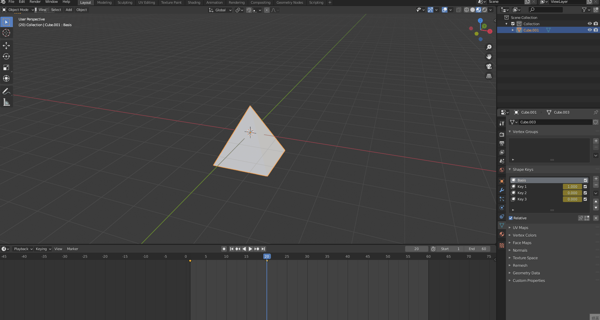 正方形が三角錐に変形します