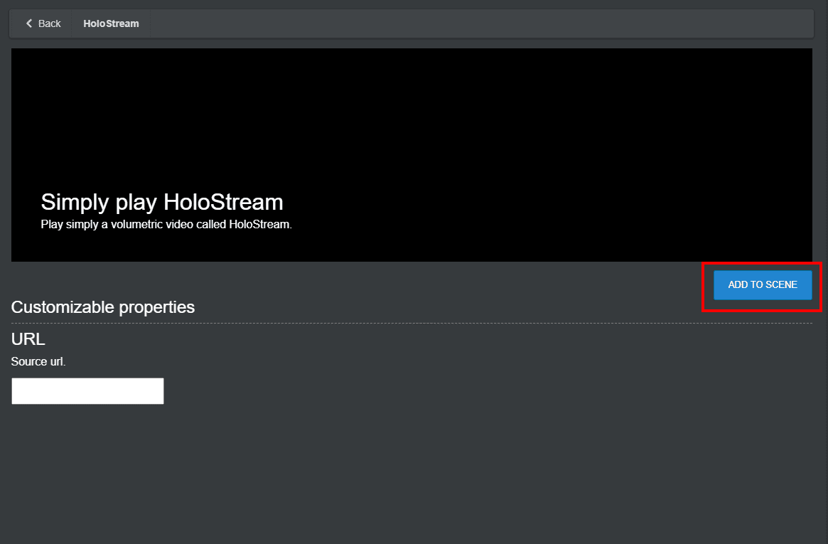 Apply the video URL and press the “ADD TO SCENE” button