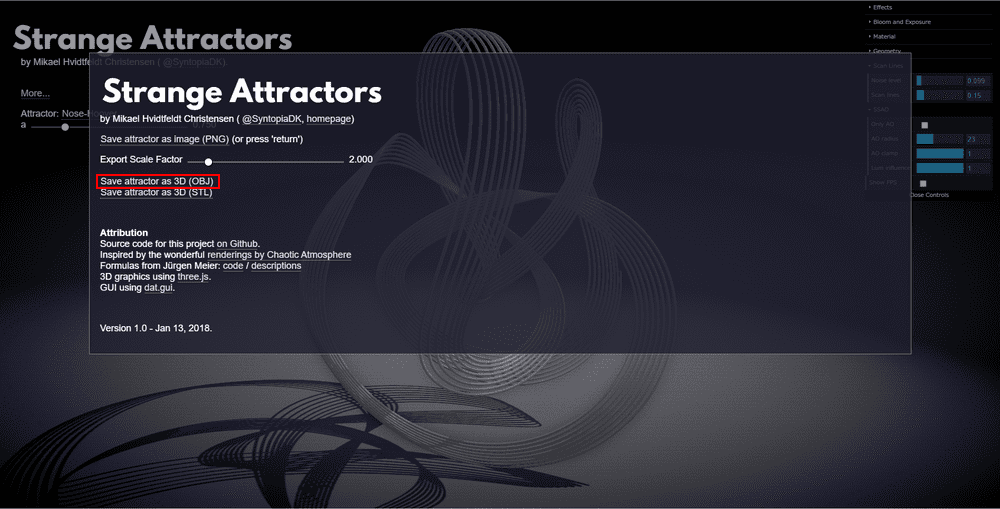 Save attraactor as 3D(OBJ)