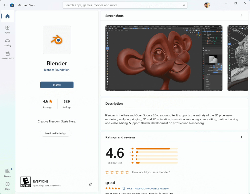 Blenderの製品画面