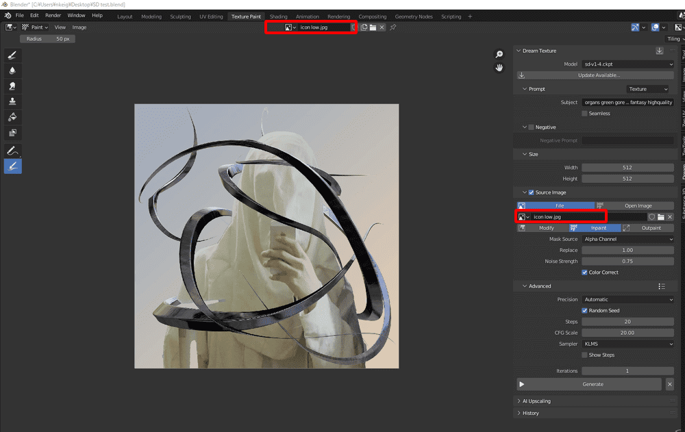 UV EditingウィンドウとSource Imageで選択している画像が一致
