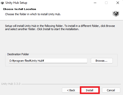 Choose the install location and click “Install”