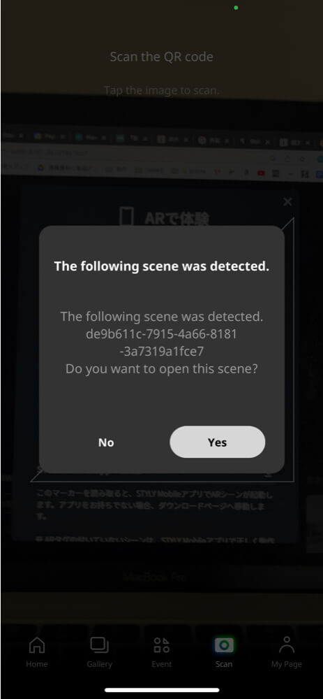 Confirmation screen displayed by scanning the QR code